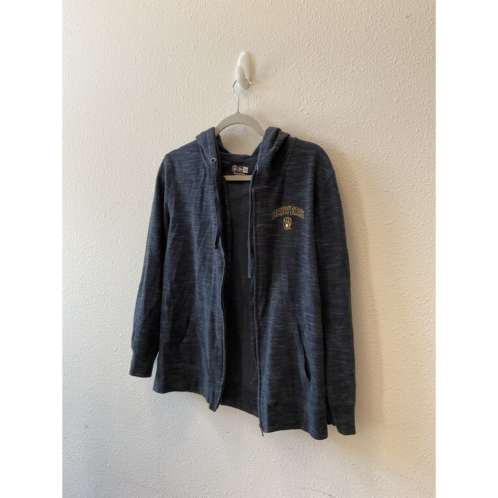 New Era Women's Dark Blue Navy Milwaukee Brewers Baseball Zip Hoodie L‎ - Picture 2 of 13